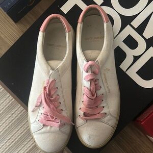 Saint Laurent White and Pink Minimalist Sneakers